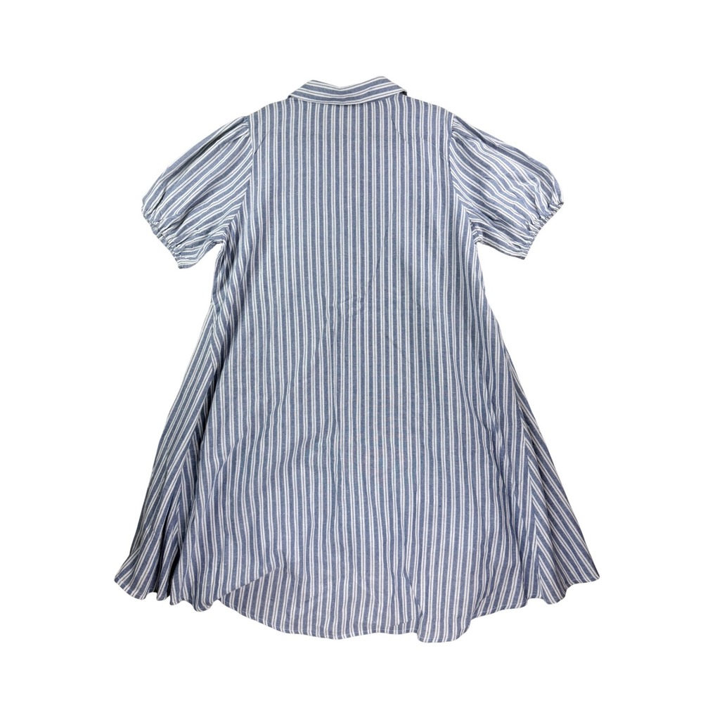 Anthropologie Meadow Rhodes Shirt Dress Size 1X Blue Stripe Puff Sleeve High-Low - Picture 5 of 9